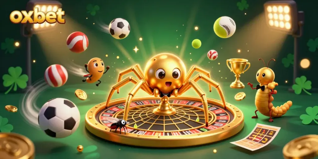 Place bets at Oxbet with a thrilling, ultra-detailed 3D illustration of a spider and croupier in action.