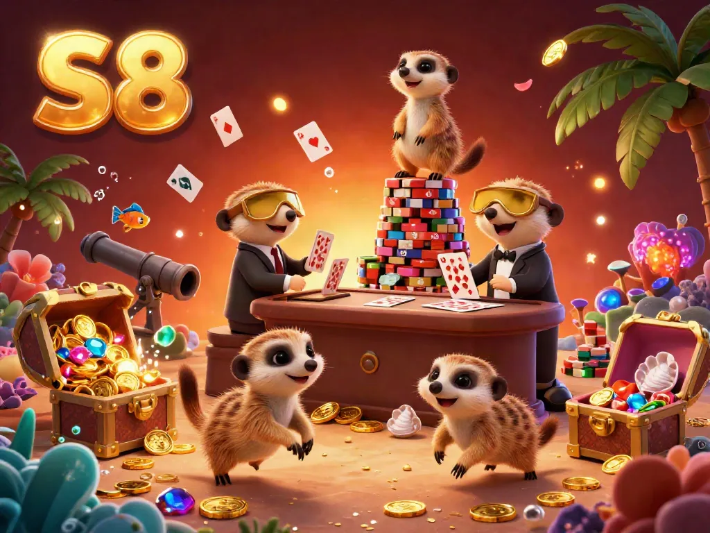 Win big at S8's vibrant casino with an energetic meerkat team orchestrating a lively operation.
