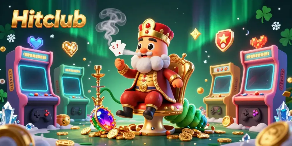 Engage with Hitclub's captivating gaming scene, featuring vibrant characters and casino elements.