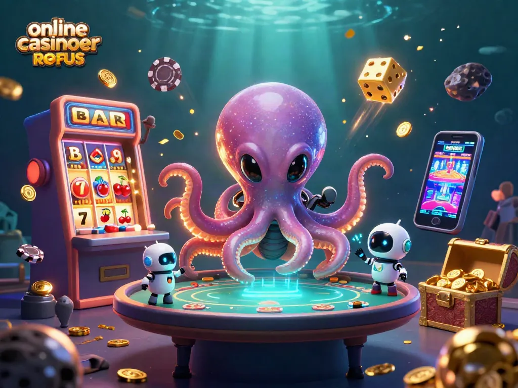 Engage with online casinoer uden ROFUS while a cartoon alien octopus plays poker.