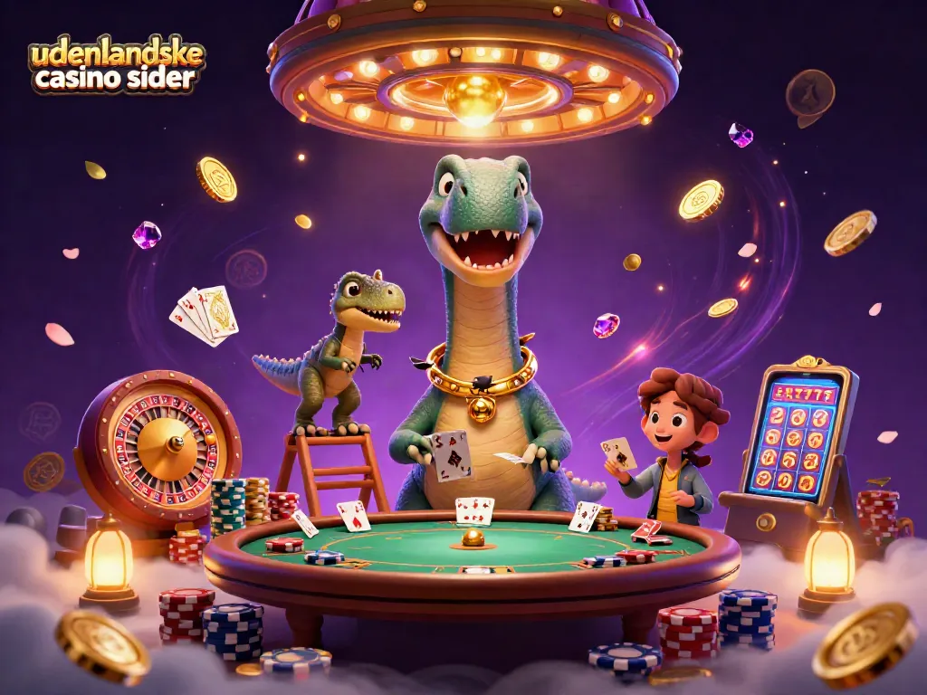 Experience the thrill of udenlandske casino sider with a whimsical dinosaur-themed casino scene.