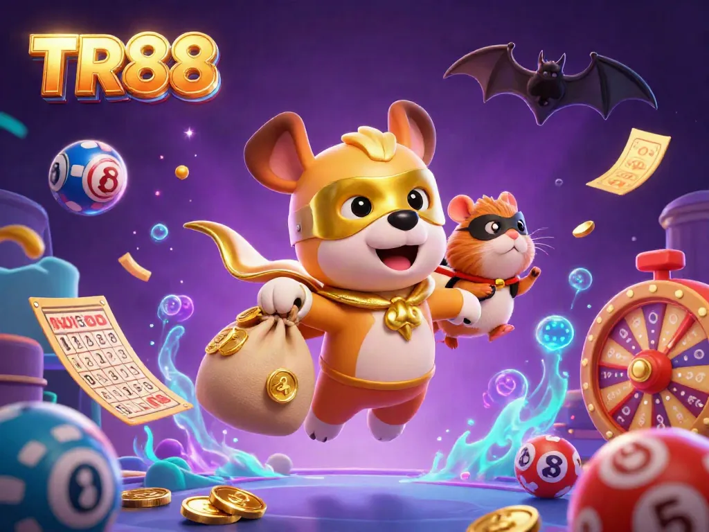 Engage with the TR88 experience by winning with colorful lottery balls and casino elements.