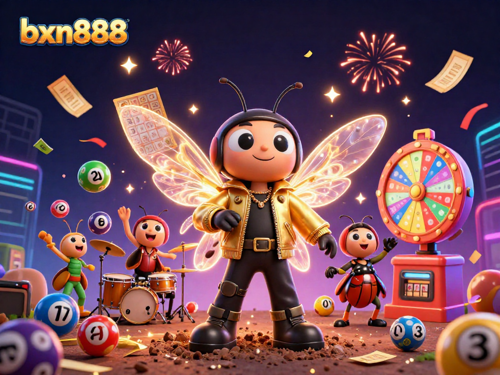 Experience the thrill of gaming at bxn888 with vibrant lottery elements and energetic characters.