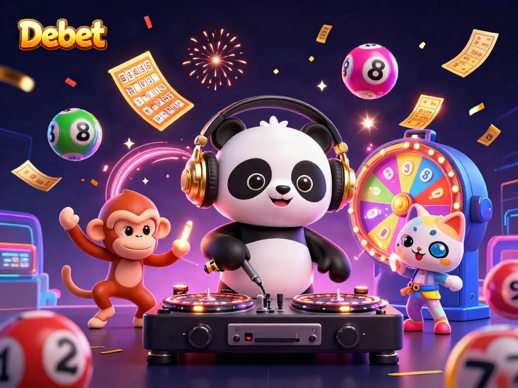 Engage with Debet betting through vibrant 3D illustration of casino excitement and characters.