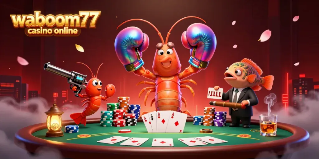 Experience the excitement of waboom77 casino online with animated characters and vibrant casino elements.
