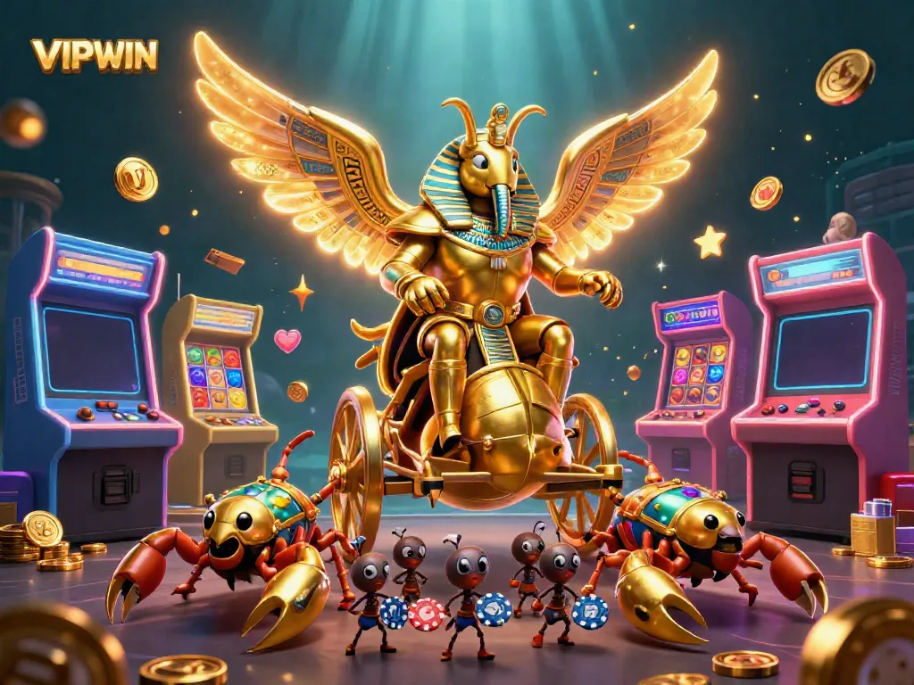 Experience exciting jackpot wins at VIPWIN with dynamic 3D illustrations of casino elements.